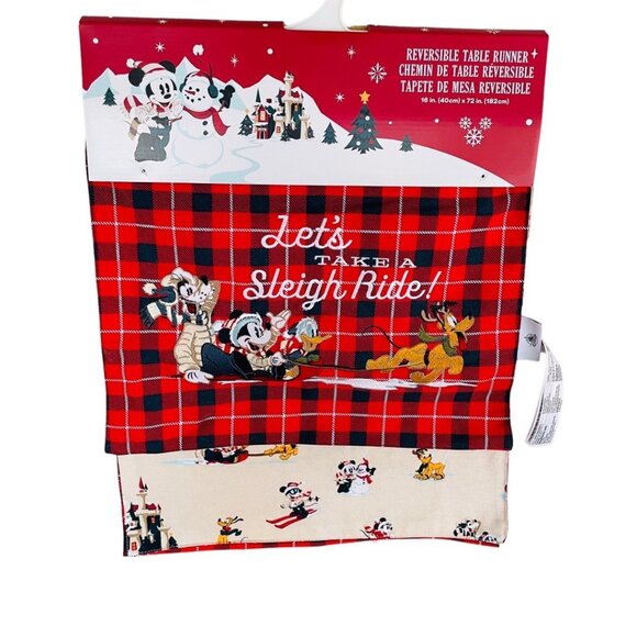 Disney Christmas Table Runner | eBay Disney Parks Mickey Mouse & Friends Sleigh Ride Holiday Reversible Table Runner